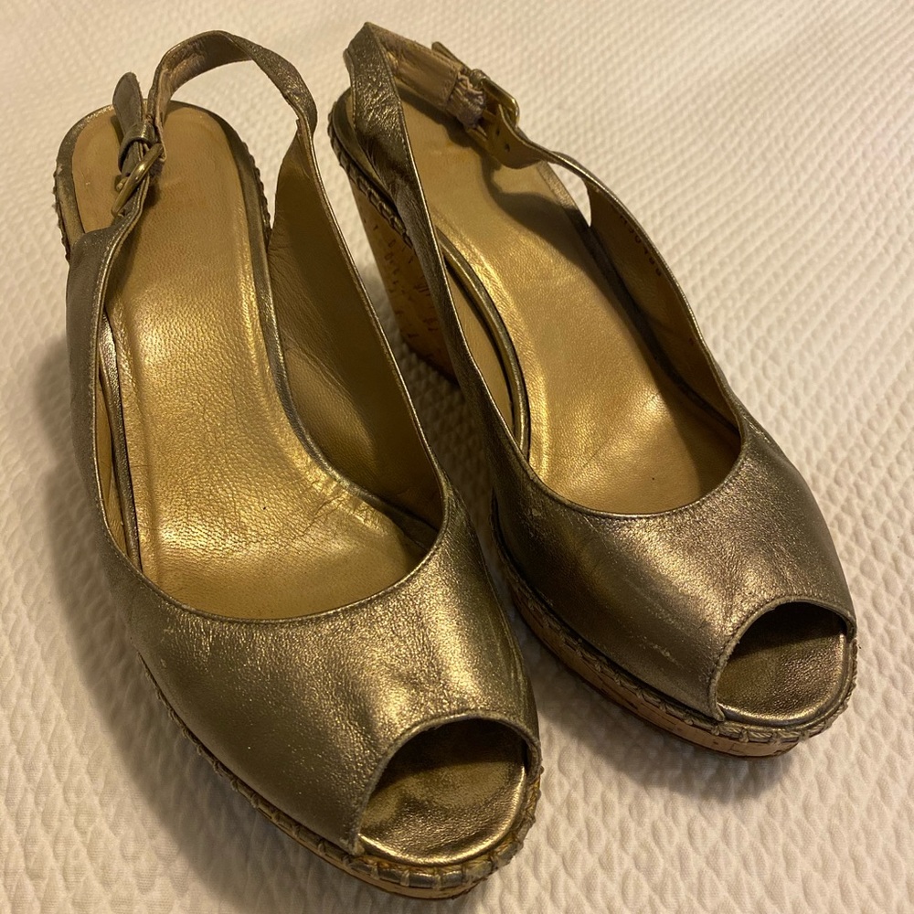 Stuart Weitzman Wedge Peep Toe Slingback Sandals.